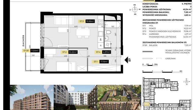 Rzut - Mieszkanie na sprzedaż 2 pokoje o powierzchni 49,54 m² - numer M/57 w Tarasy Śląskie