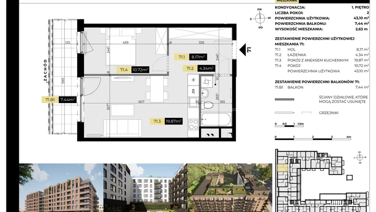 Rzut - Mieszkanie na sprzedaż 2 pokoje o powierzchni 50,54 m² - numer M/71 w Tarasy Śląskie