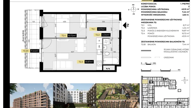 Rzut - Mieszkanie na sprzedaż 2 pokoje o powierzchni 50,54 m² - numer M/72 w Tarasy Śląskie