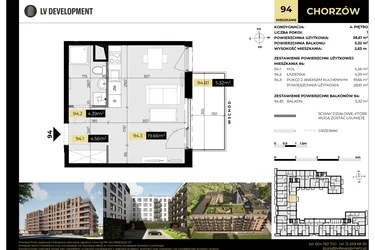 Rzut - Mieszkanie na sprzedaż 1 pokój o powierzchni 33,93 m² - numer M/94 w Tarasy Śląskie
