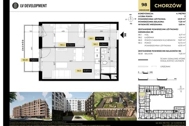 Rzut - Mieszkanie na sprzedaż 2 pokoje o powierzchni 50,3 m² - numer M/98 w Tarasy Śląskie