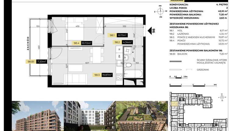 Rzut - Mieszkanie na sprzedaż 2 pokoje o powierzchni 50,3 m² - numer M/98 w Tarasy Śląskie
