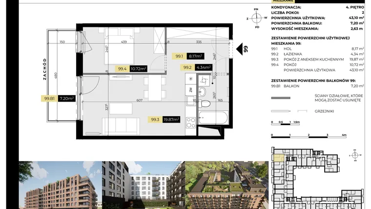 Rzut - Mieszkanie na sprzedaż 2 pokoje o powierzchni 50,3 m² - numer M/99 w Tarasy Śląskie