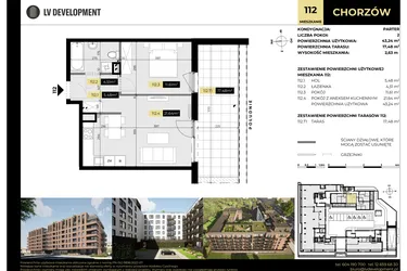 Rzut - Mieszkanie na sprzedaż 2 pokoje o powierzchni 60,72 m² - numer M/112 w Tarasy Śląskie