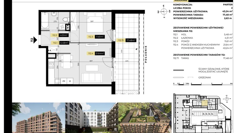 Rzut - Mieszkanie na sprzedaż 2 pokoje o powierzchni 60,72 m² - numer M/112 w Tarasy Śląskie