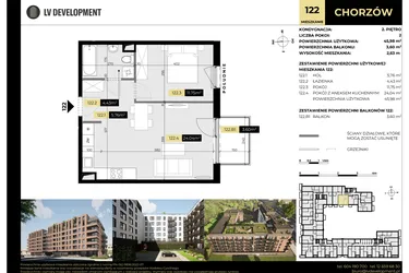 Rzut - Mieszkanie na sprzedaż 2 pokoje o powierzchni 49,58 m² - numer M/122 w Tarasy Śląskie