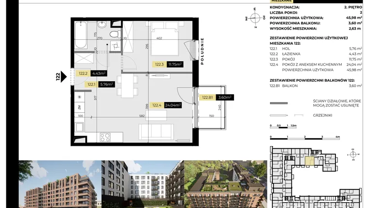 Rzut - Mieszkanie na sprzedaż 2 pokoje o powierzchni 49,58 m² - numer M/122 w Tarasy Śląskie