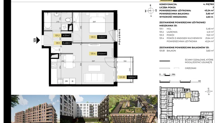 Rzut - Mieszkanie na sprzedaż 2 pokoje o powierzchni 46,84 m² - numer M/131 w Tarasy Śląskie