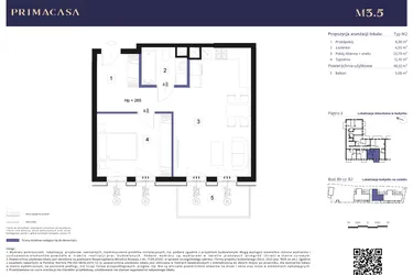 Rzut - Mieszkanie na sprzedaż 2 pokoje o powierzchni 48,18 m² - numer B2 – M3.5 w Primacasa