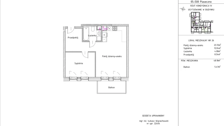 Rzut - Mieszkanie na sprzedaż 2 pokoje o powierzchni 48,18 m² - numer B2 – M3.5 w Primacasa