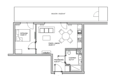 Rzut - Mieszkanie na sprzedaż 2 pokoje o powierzchni 43,26 m² - numer M1 w Zielona Marina - Apartamenty inwestycyjne