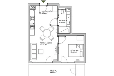 Rzut - Mieszkanie na sprzedaż 2 pokoje o powierzchni 41,26 m² - numer M5 w Zielona Marina - Apartamenty inwestycyjne