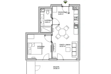 Rzut - Mieszkanie na sprzedaż 2 pokoje o powierzchni 41,26 m² - numer M6 w Zielona Marina - Apartamenty inwestycyjne