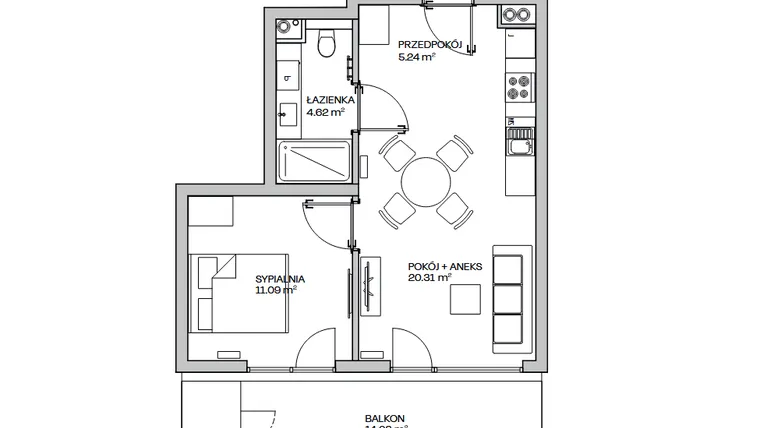 Rzut - Mieszkanie na sprzedaż 2 pokoje o powierzchni 41,26 m² - numer M6 w Zielona Marina - Apartamenty inwestycyjne