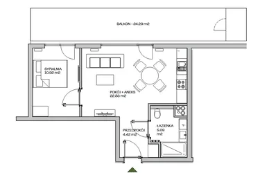 Rzut - Mieszkanie na sprzedaż 2 pokoje o powierzchni 43,26 m² - numer M9 w Zielona Marina - Apartamenty inwestycyjne