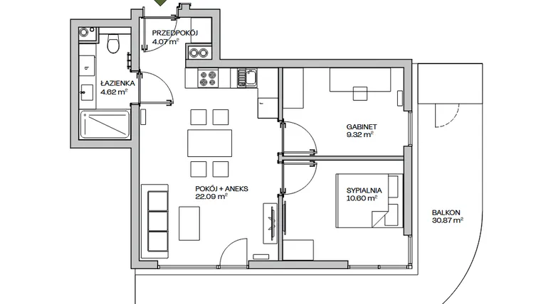 Rzut - Mieszkanie na sprzedaż 3 pokoje o powierzchni 50,7 m² - numer M12 w Zielona Marina - Apartamenty inwestycyjne