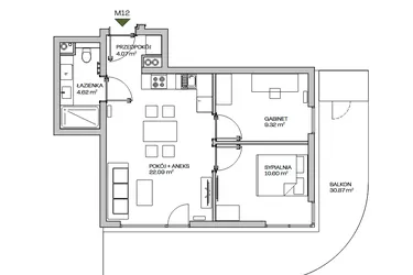 Rzut - Mieszkanie na sprzedaż 3 pokoje o powierzchni 50,7 m² - numer M12 w Zielona Marina - Apartamenty inwestycyjne