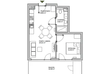 Rzut - Mieszkanie na sprzedaż 2 pokoje o powierzchni 41,26 m² - numer M13 w Zielona Marina - Apartamenty inwestycyjne
