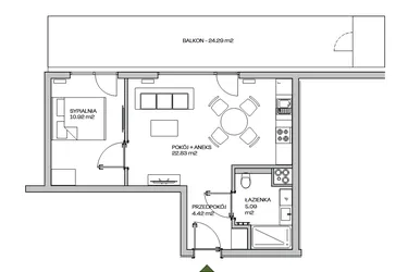 Rzut - Mieszkanie na sprzedaż 2 pokoje o powierzchni 43,26 m² - numer M17 w Zielona Marina - Apartamenty inwestycyjne