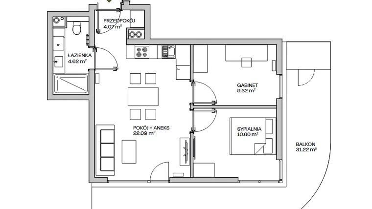 Rzut - Mieszkanie na sprzedaż 3 pokoje o powierzchni 50,7 m² - numer M20 w Zielona Marina - Apartamenty inwestycyjne