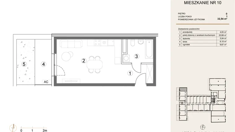 Rzut - Mieszkanie na sprzedaż 1 pokój o powierzchni 32,54 m² - numer 10 w Waterlane Vibe