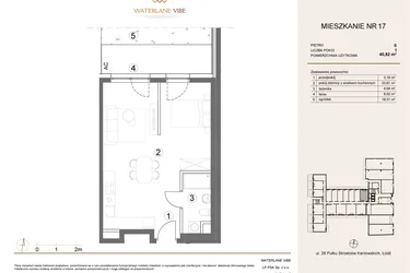 Rzut - Mieszkanie na sprzedaż 1 pokój o powierzchni 40,82 m² - numer 17 w Waterlane Vibe