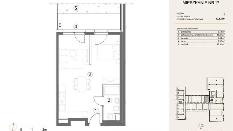 Rzut - Mieszkanie na sprzedaż 1 pokój o powierzchni 40,82 m² - numer 17 w Waterlane Vibe