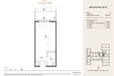 Rzut - Mieszkanie na sprzedaż 1 pokój o powierzchni 27,83 m² - numer 16 w Waterlane Vibe