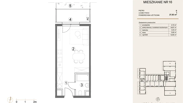 Rzut - Mieszkanie na sprzedaż 1 pokój o powierzchni 27,83 m² - numer 16 w Waterlane Vibe