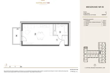 Rzut - Mieszkanie na sprzedaż 1 pokój o powierzchni 32,54 m² - numer 39 w Waterlane Vibe