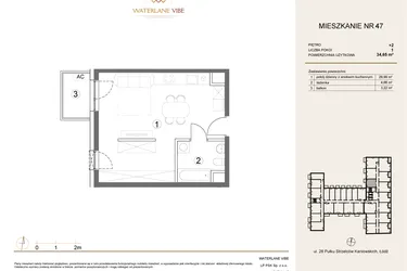Rzut - Mieszkanie na sprzedaż 1 pokój o powierzchni 34,65 m² - numer 47 w Waterlane Vibe