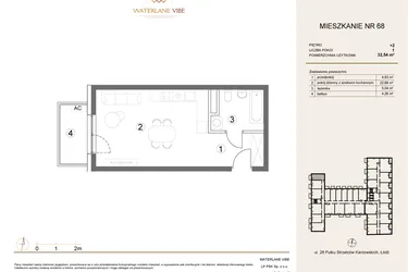 Rzut - Mieszkanie na sprzedaż 1 pokój o powierzchni 32,54 m² - numer 68 w Waterlane Vibe