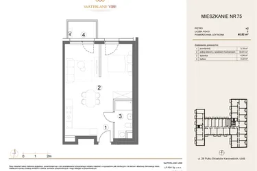Rzut - Mieszkanie na sprzedaż 1 pokój o powierzchni 40,82 m² - numer 75 w Waterlane Vibe