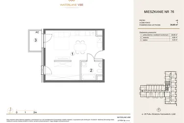 Rzut - Mieszkanie na sprzedaż 1 pokój o powierzchni 34,65 m² - numer 76 w Waterlane Vibe