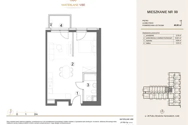 Rzut - Mieszkanie na sprzedaż 1 pokój o powierzchni 40,82 m² - numer 99 w Waterlane Vibe