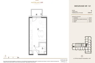 Rzut - Mieszkanie na sprzedaż 1 pokój o powierzchni 27,83 m² - numer 121 w Waterlane Vibe
