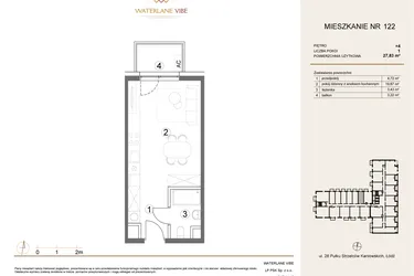 Rzut - Mieszkanie na sprzedaż 1 pokój o powierzchni 27,83 m² - numer 122 w Waterlane Vibe