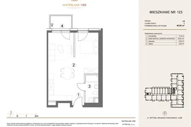 Rzut - Mieszkanie na sprzedaż 1 pokój o powierzchni 40,82 m² - numer 123 w Waterlane Vibe