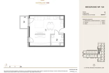 Rzut - Mieszkanie na sprzedaż 1 pokój o powierzchni 34,65 m² - numer 124 w Waterlane Vibe
