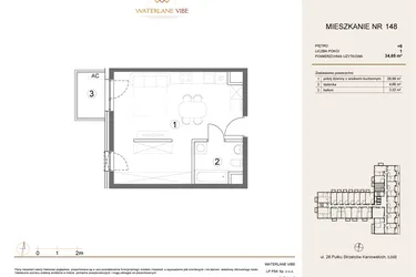 Rzut - Mieszkanie na sprzedaż 1 pokój o powierzchni 34,65 m² - numer 148 w Waterlane Vibe