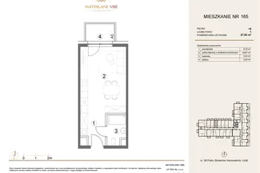 Rzut - Mieszkanie na sprzedaż 1 pokój o powierzchni 27,83 m² - numer 165 w Waterlane Vibe