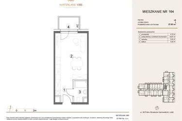 Rzut - Mieszkanie na sprzedaż 1 pokój o powierzchni 27,83 m² - numer 164 w Waterlane Vibe