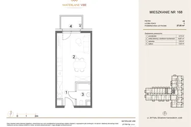 Rzut - Mieszkanie na sprzedaż 1 pokój o powierzchni 27,83 m² - numer 168 w Waterlane Vibe