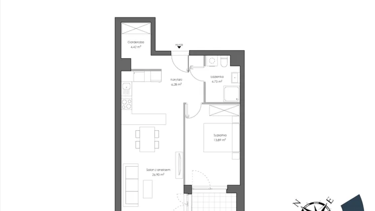 Rzut - Mieszkanie na sprzedaż 2 pokoje o powierzchni 57,15 m² - numer H.108 w Nautica Resort etap III