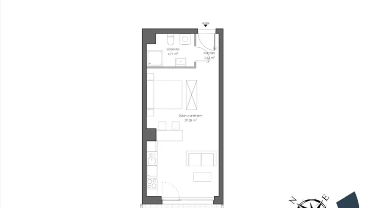 Rzut - Mieszkanie na sprzedaż 1 pokój o powierzchni 36,92 m² - numer H.309 w Nautica Resort etap III