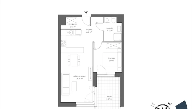 Rzut - Mieszkanie na sprzedaż 2 pokoje o powierzchni 50,02 m² - numer H.308 w Nautica Resort etap III