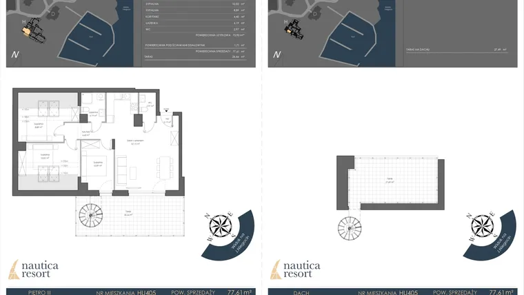 Rzut - Mieszkanie na sprzedaż 4 pokoje o powierzchni 77,61 m² - numer H.405 w Nautica Resort etap III