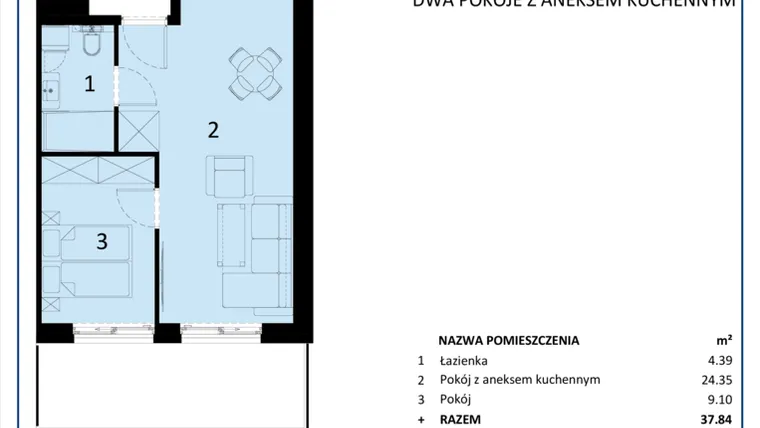 Rzut - Mieszkanie na sprzedaż 2 pokoje o powierzchni 37,85 m² - numer C.004 w Perłowa Przystań - Sianożęty - etap III