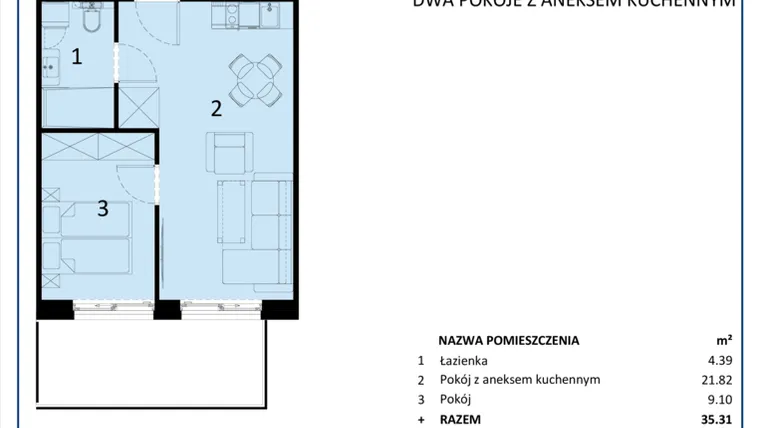 Rzut - Mieszkanie na sprzedaż 2 pokoje o powierzchni 35,31 m² - numer C.007 w Perłowa Przystań - Sianożęty - etap III