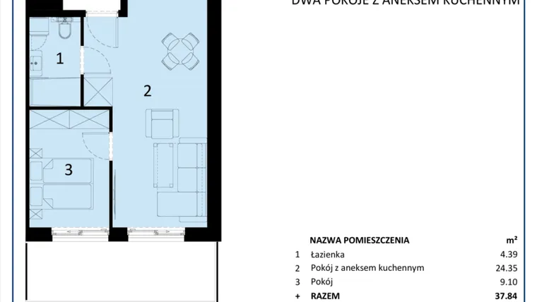 Rzut - Mieszkanie na sprzedaż 2 pokoje o powierzchni 37,85 m² - numer C.104 w Perłowa Przystań - Sianożęty - etap III